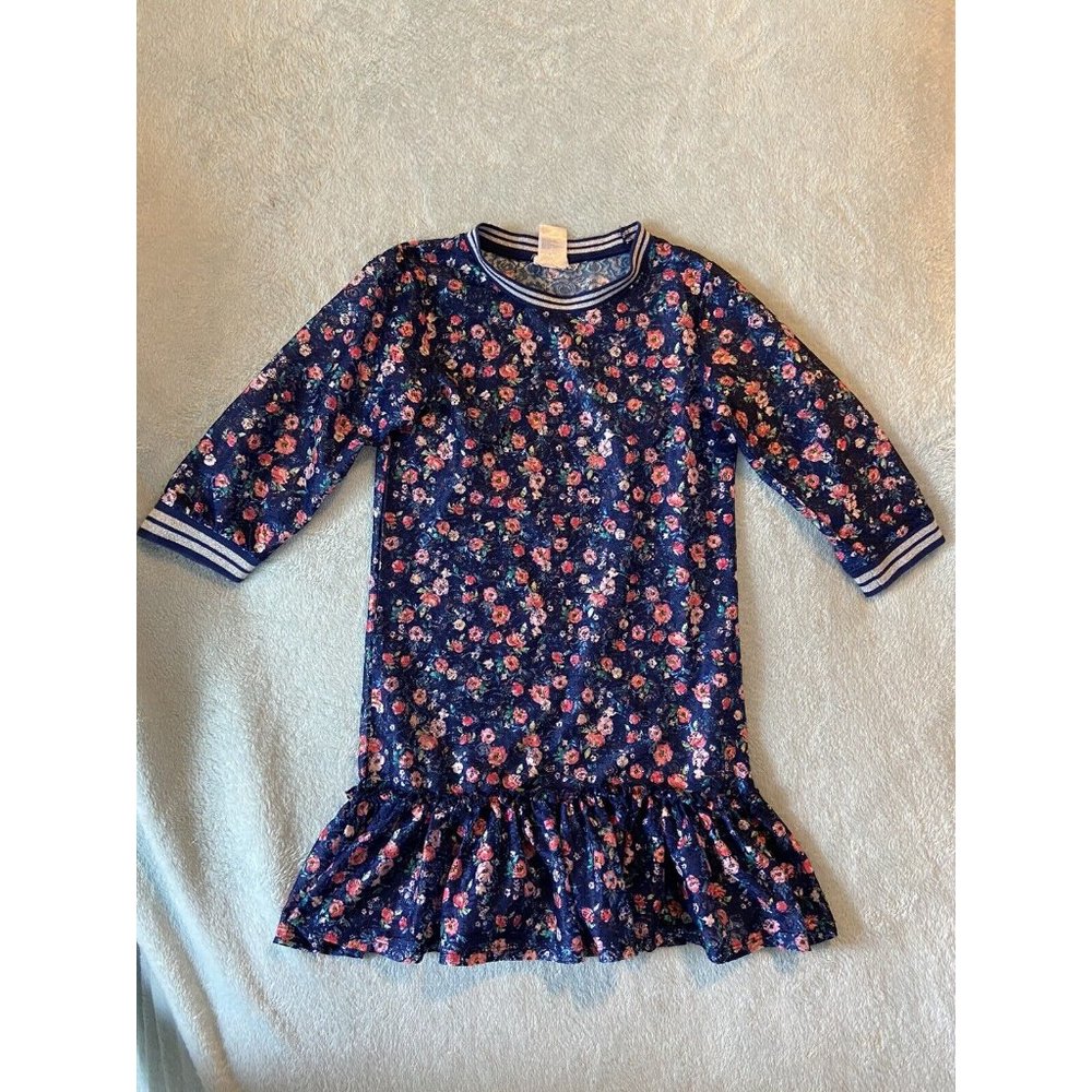 Forever Me Women's Floral Blue 3/4 Sleeve Crew Neck Polyester Dress XL